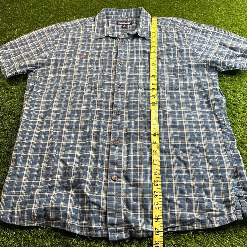 Patagonia Hemp Organic Cotton Plaid Button Up Shirt Blue Outdoor Mens Large - Picture 5 of 6